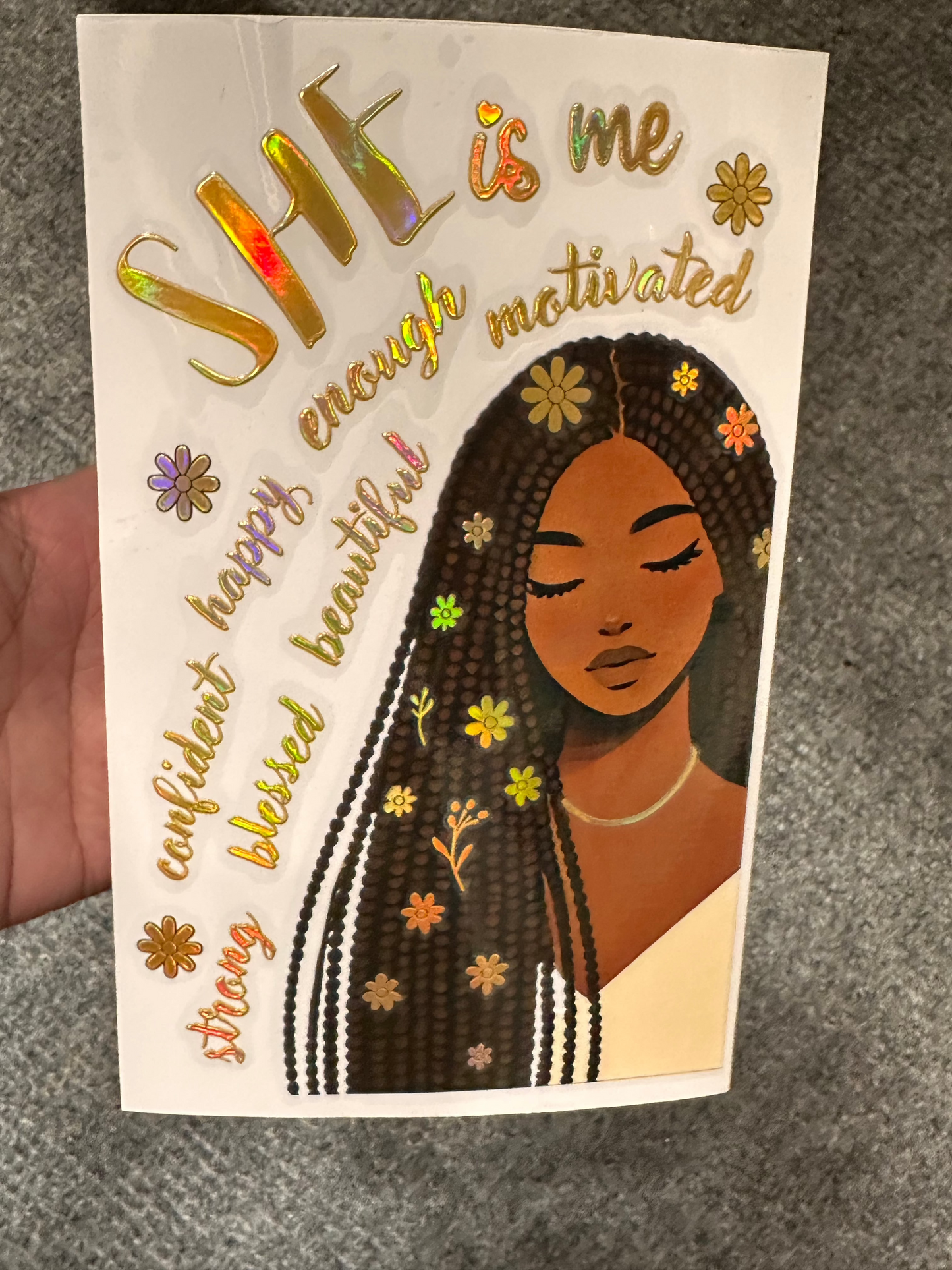 Journal Cover UV DTF- HOLOGRAPHIC GOLD FOIL SHE IS ME