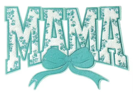 Chenille Patch- TEAL MAMA, SEQUIN BOW