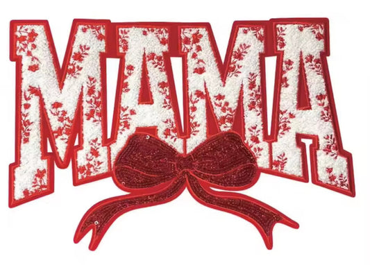 Chenille Patch- RED MAMA, SEQUIN BOW