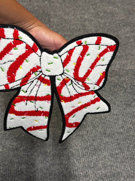 Chenille Patch- CHRISTMAS TREE CAKE BOW