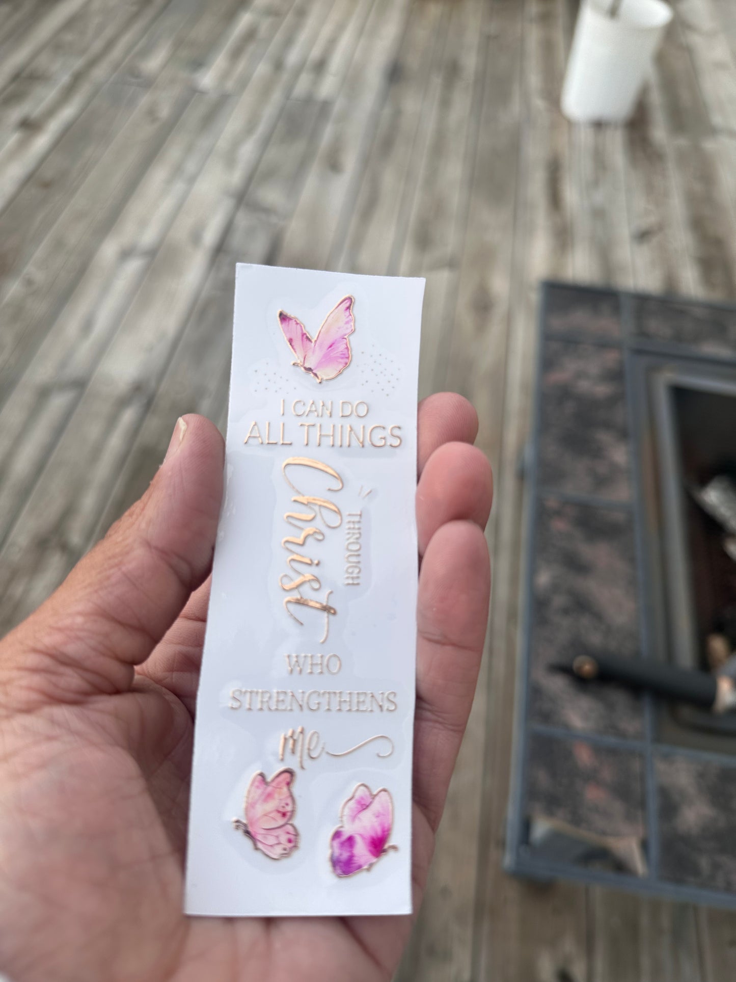 PEN WRAP - I CAN DO ALL THINGS THROUGH CHRIST WITH BUTTERFLIES (ROSE GOLD TRIM FOIL)