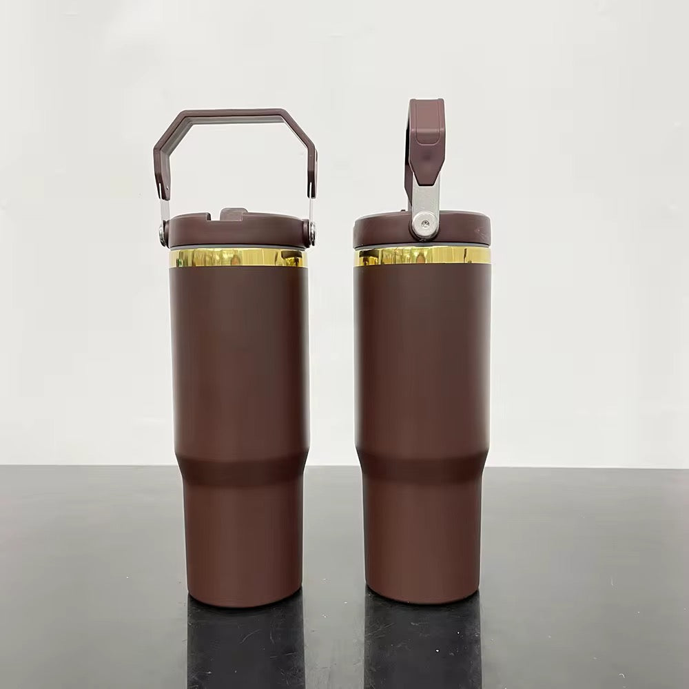 30 oz Double Walled Vacuum Insulated Stainless Steel- GOLD PLATED TOP HANDLE