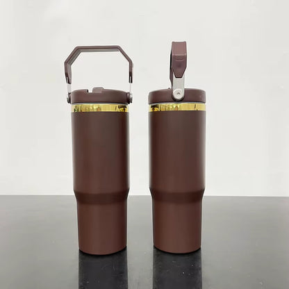 30 oz Double Walled Vacuum Insulated Stainless Steel- GOLD PLATED TOP HANDLE