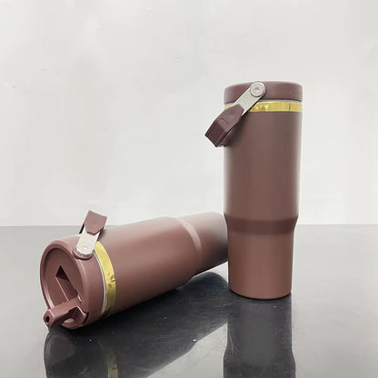 30 oz Double Walled Vacuum Insulated Stainless Steel- GOLD PLATED TOP HANDLE