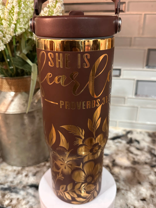SHE IS FEARLESS 30 oz  Stainless Steel TUMBLER- GOLD Plated, Double Walled Vacuum Insulated