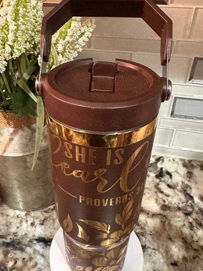 SHE IS FEARLESS 30 oz  Stainless Steel TUMBLER- GOLD Plated, Double Walled Vacuum Insulated