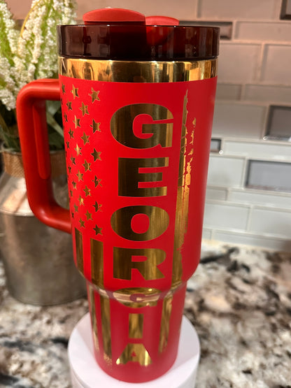 GEORGIA BULLDOGS 40 oz  Stainless Steel TUMBLER- GOLD Plated, Double Walled Vacuum Insulated