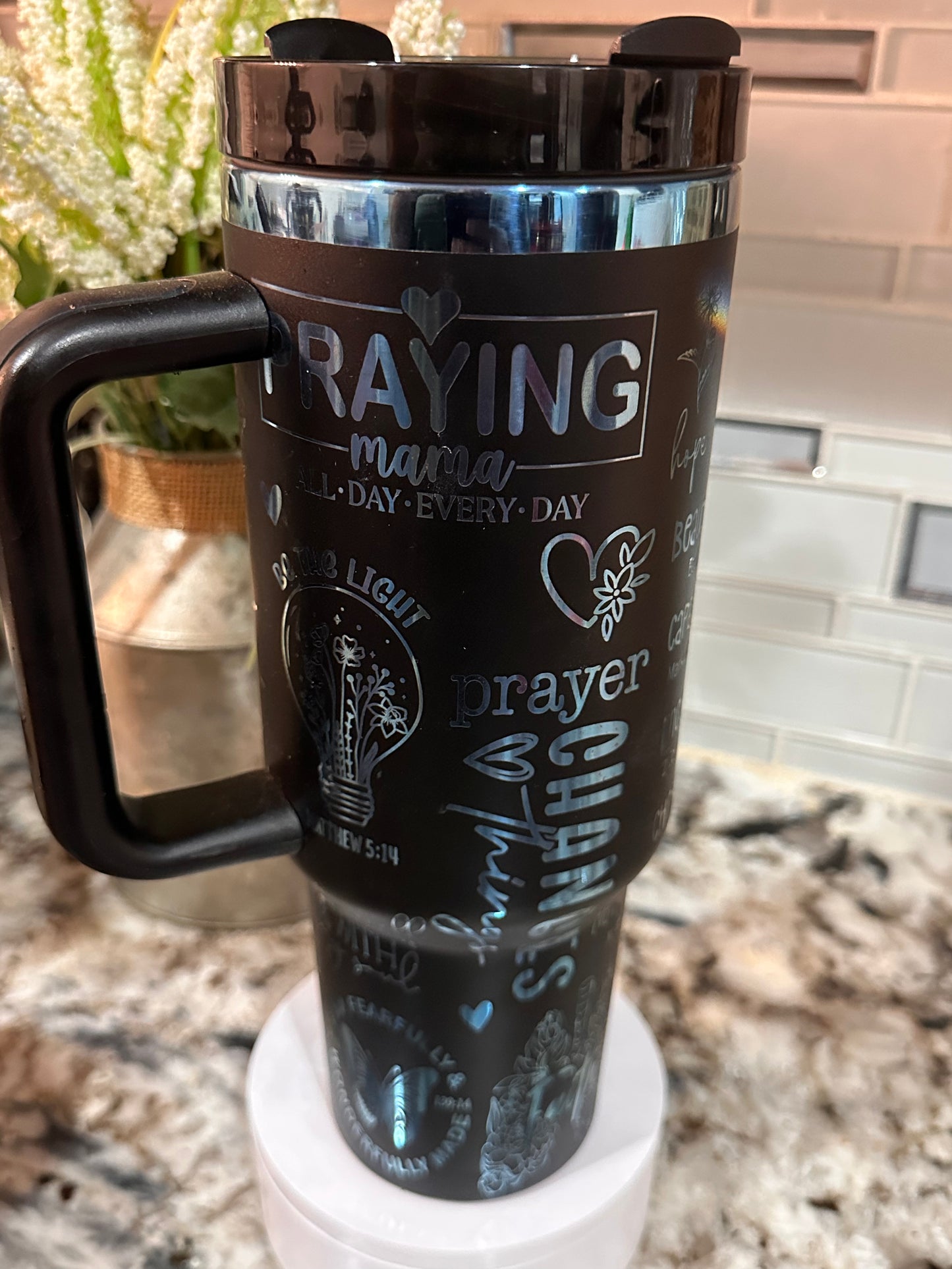 PRAYING MAMA 40 oz  Stainless Steel TUMBLER- Blue Plated, Double Walled Vacuum Insulated