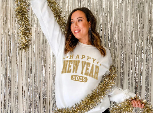 Single Color Screen Print - HAPPY NEW YEAR 2025 (GOLD METALLIC)