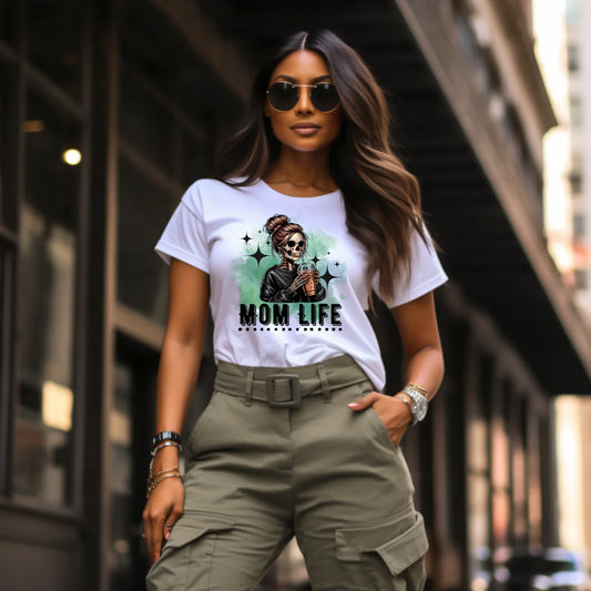 Clear Film Full Color Screen Print- MOM LIFE SKELETON