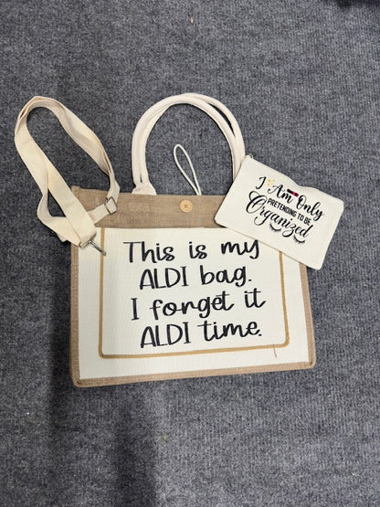 Burlap canvas bag with matching cosmetic bag (multiple)