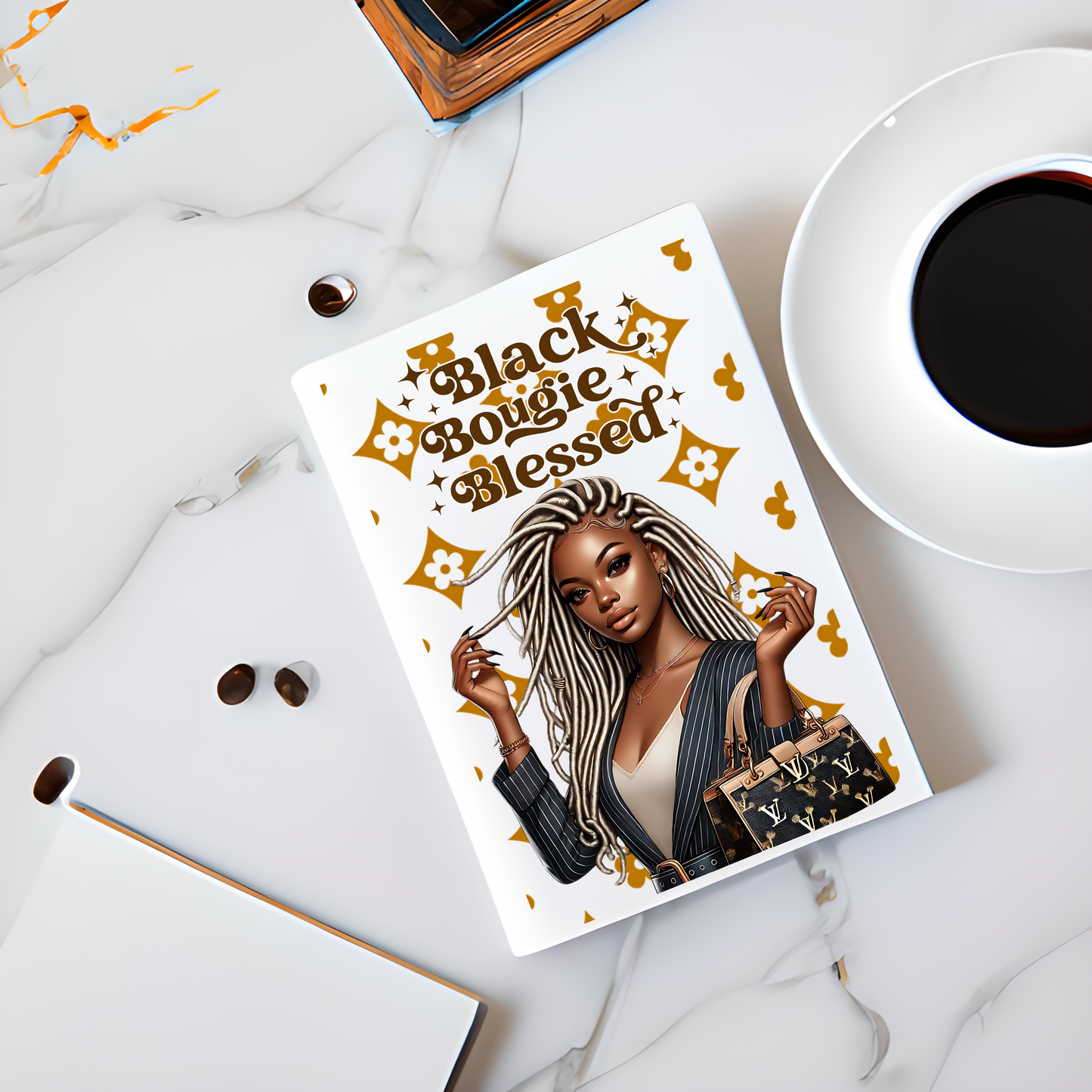 Journal Cover UV DTF- "TASHA" LV INSPIRED JOURNAL COVER (PUMPKIN)