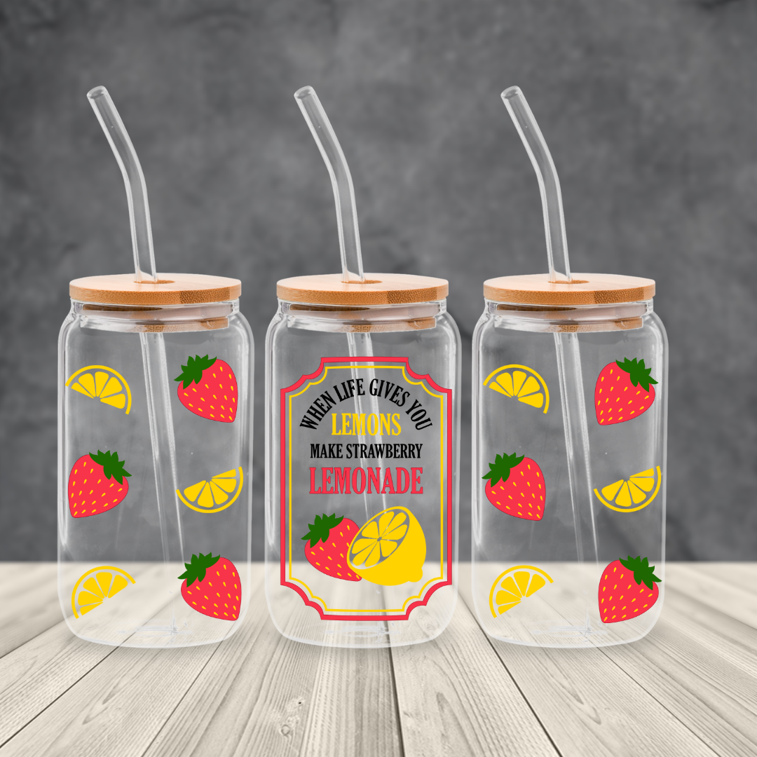 16 0z UV DTF DOUBLE SIDED Cup Wrap - LEMONS MAKE STRAWBERRY LEMONADE