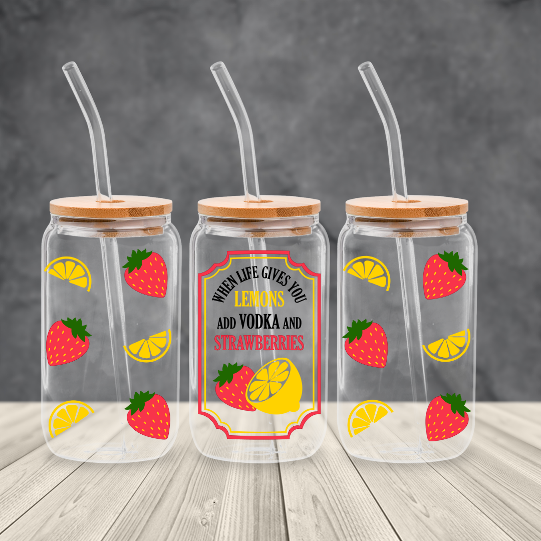 16 0z UV DTF DOUBLE SIDED Cup Wrap - LEMONS ADD VODKA AND STRAWBERRIES
