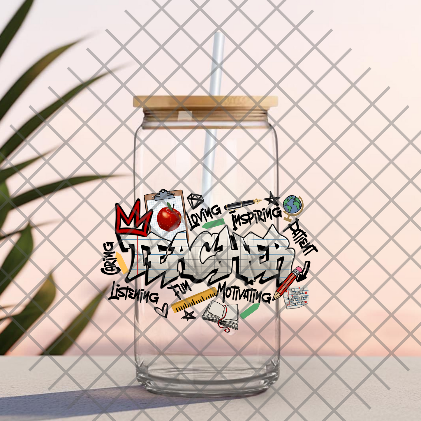 16 0z UV DTF Cup Decal- TEACHER GRAFFITI (DOUBLE SIDED)