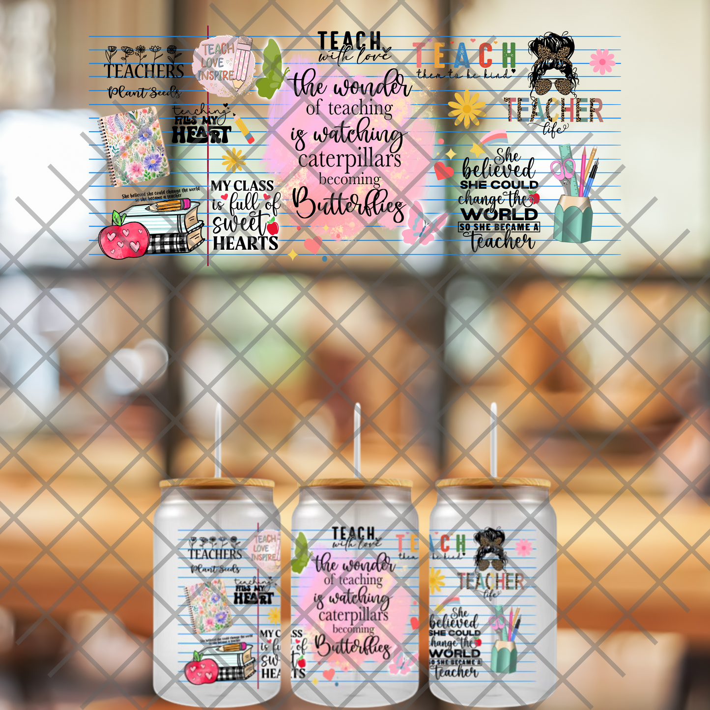 16 0z UV DTF DOUBLE SIDED Cup Wrap - TEACHER PAPER