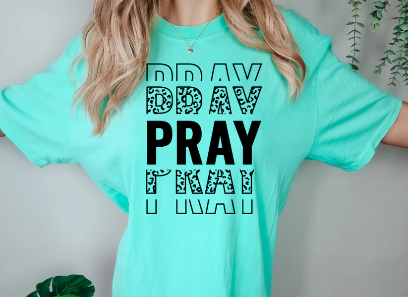 Single Color Screen Print - PRAY CHEETAH STACKED