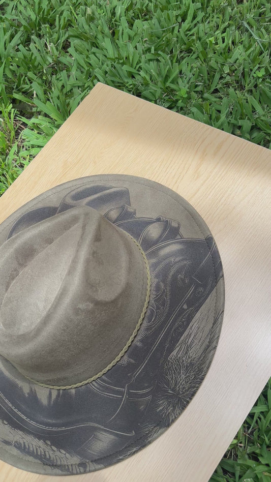 BOOTS AND ROPE WIDE BRIM HAT