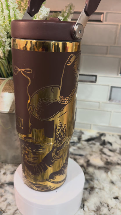 BOOTS & CLASS 30 oz  Stainless Steel TUMBLER- GOLD Plated, Double Walled Vacuum Insulated