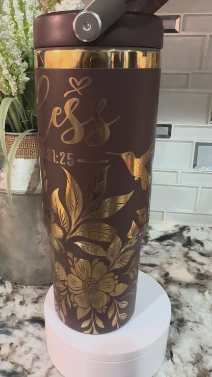 SHE IS FEARLESS 30 oz  Stainless Steel TUMBLER- GOLD Plated, Double Walled Vacuum Insulated