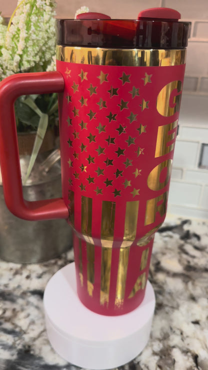 GEORGIA BULLDOGS 40 oz  Stainless Steel TUMBLER- GOLD Plated, Double Walled Vacuum Insulated