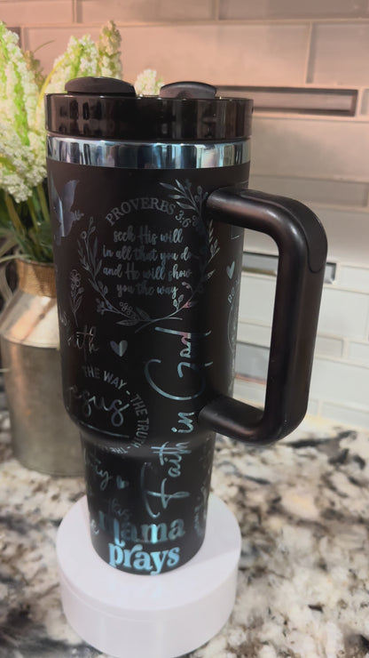 PRAYING MAMA 40 oz  Stainless Steel TUMBLER- Blue Plated, Double Walled Vacuum Insulated